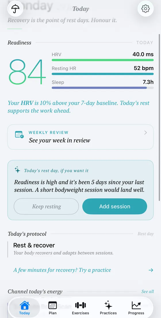 Fitovo offering a short session after five rest days